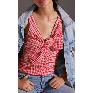 Anthropologie Eva Franco Red Gingham Bow Top NWT